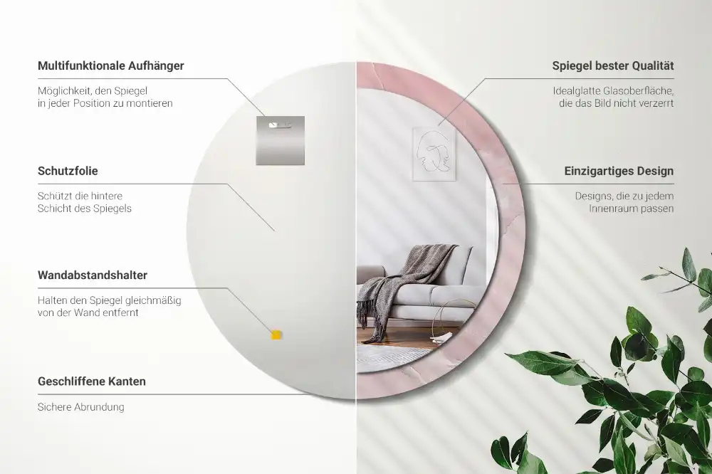 Okroglo stensko okrasno ogledalo Rožnati kamen