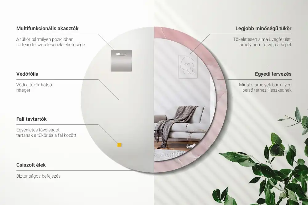 Okroglo stensko okrasno ogledalo Rožnati kamen