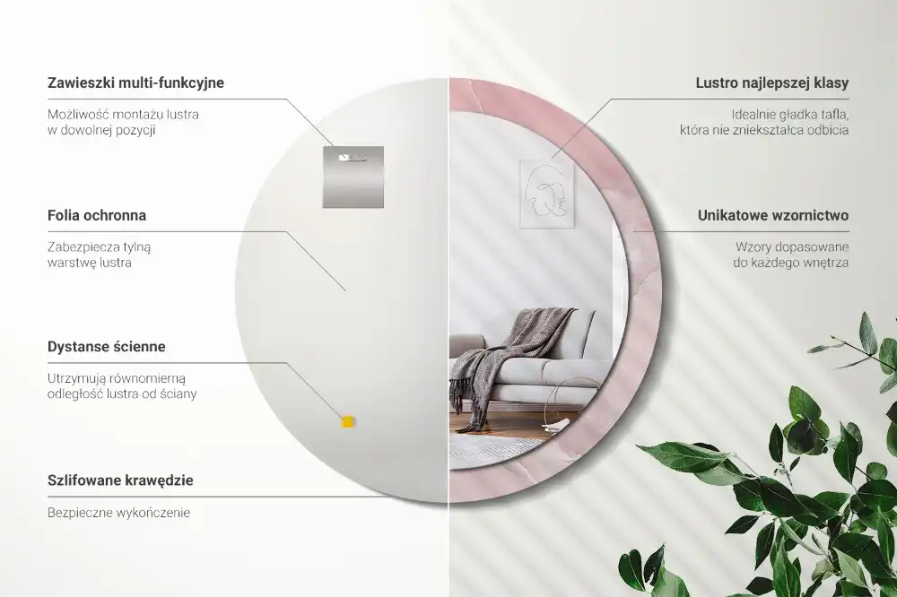 Okroglo stensko okrasno ogledalo Rožnati kamen