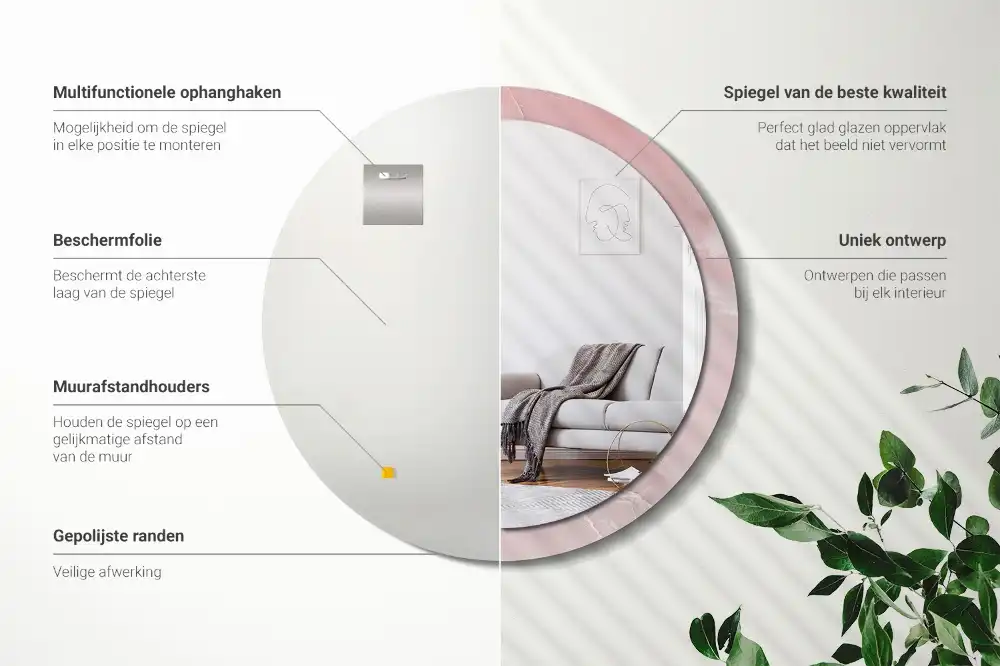 Okroglo stensko okrasno ogledalo Rožnati kamen