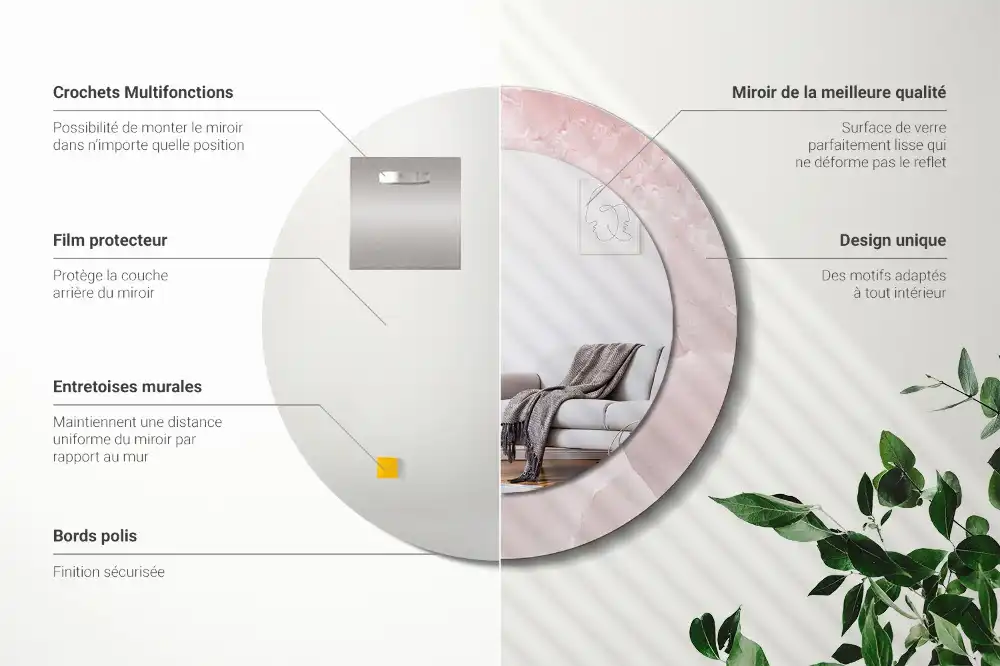 Okroglo stensko okrasno ogledalo Rožnati kamen