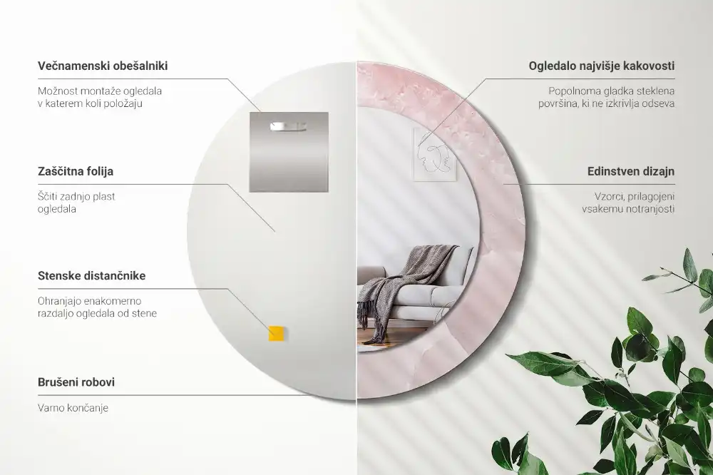 Okroglo stensko okrasno ogledalo Rožnati kamen