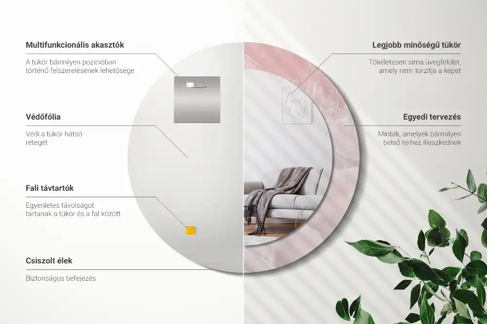 Okroglo stensko okrasno ogledalo Rožnati kamen