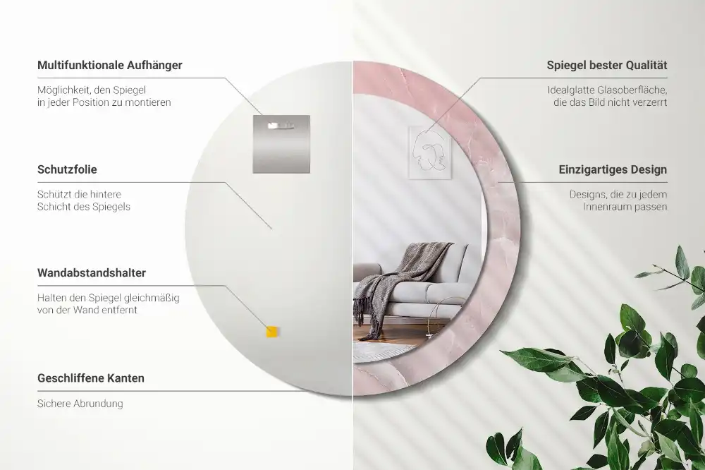 Okroglo stensko okrasno ogledalo Rožnati kamen