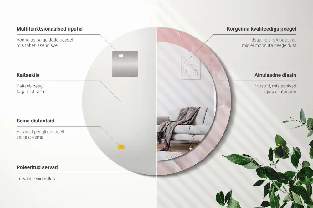 Okroglo stensko okrasno ogledalo Rožnati kamen