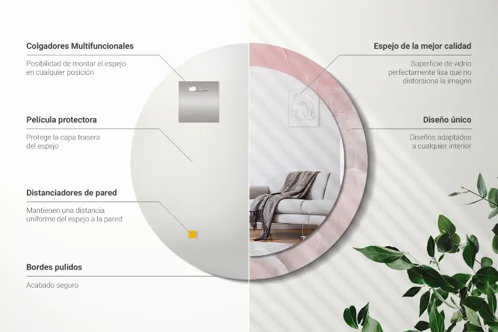 Okroglo stensko okrasno ogledalo Rožnati kamen