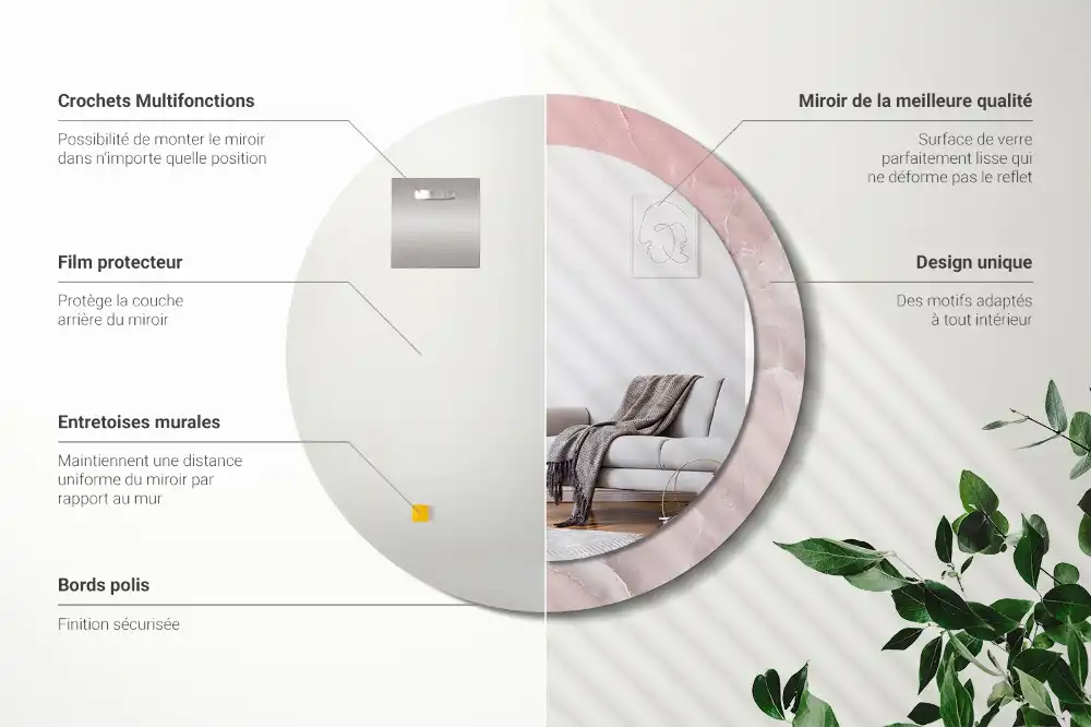 Okroglo stensko okrasno ogledalo Rožnati kamen