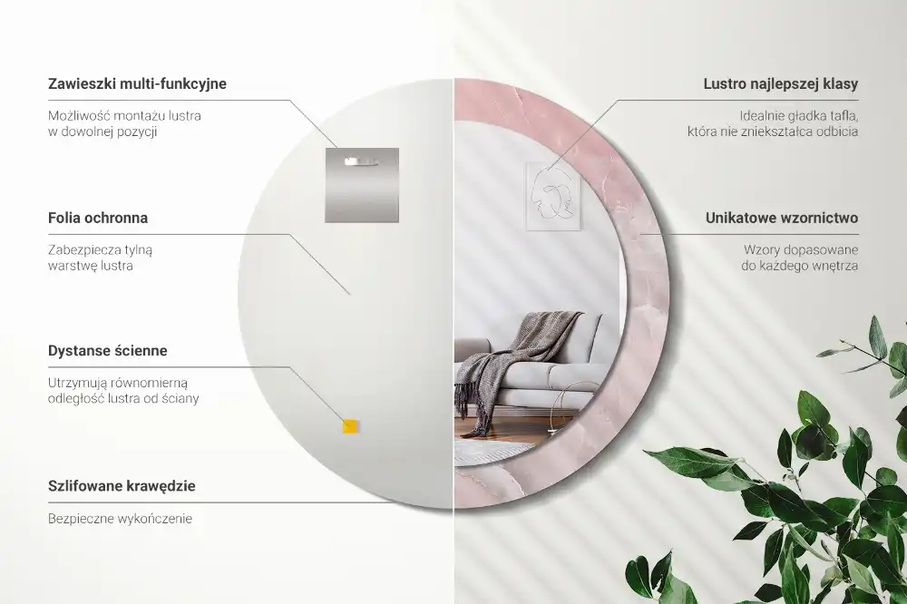 Okroglo stensko okrasno ogledalo Rožnati kamen