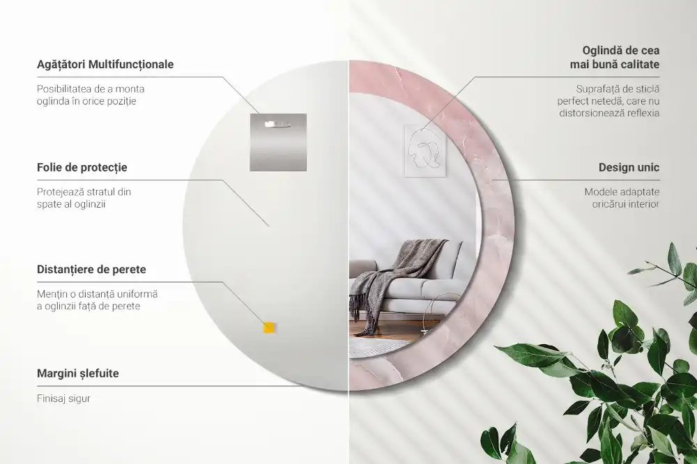 Okroglo stensko okrasno ogledalo Rožnati kamen