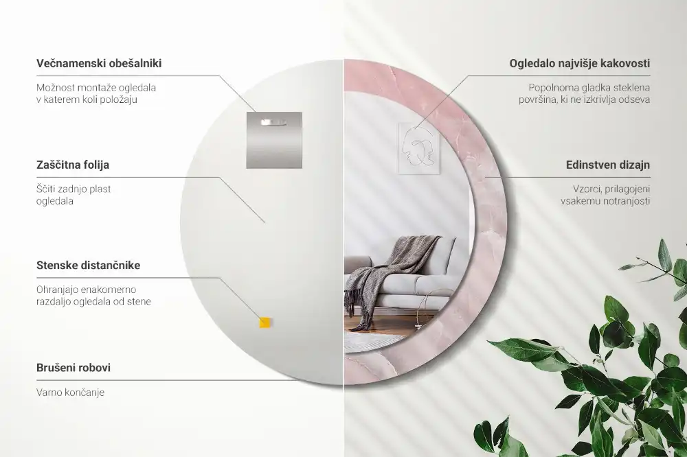 Okroglo stensko okrasno ogledalo Rožnati kamen