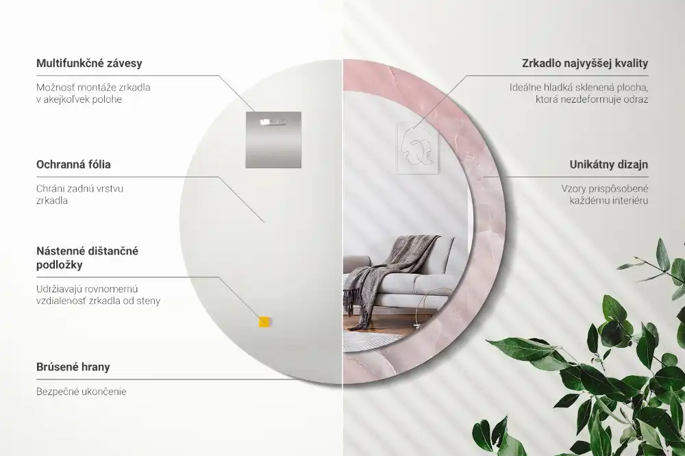 Okroglo stensko okrasno ogledalo Rožnati kamen