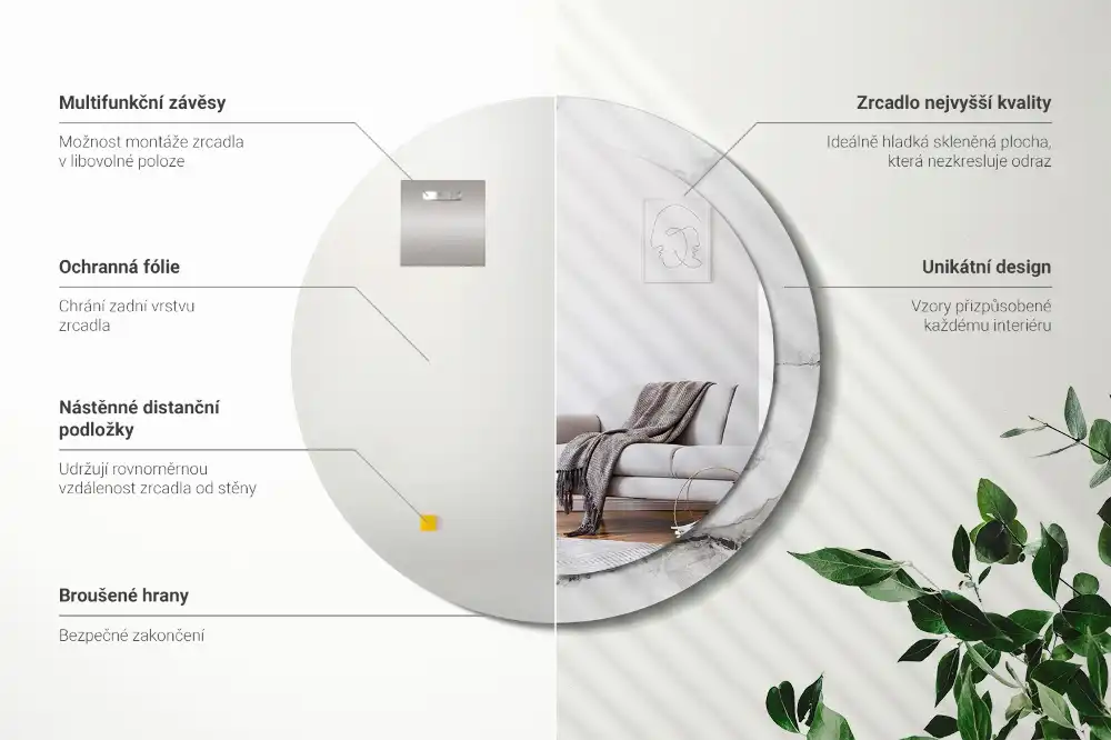 Okroglo stensko okrasno ogledalo Beli marmor