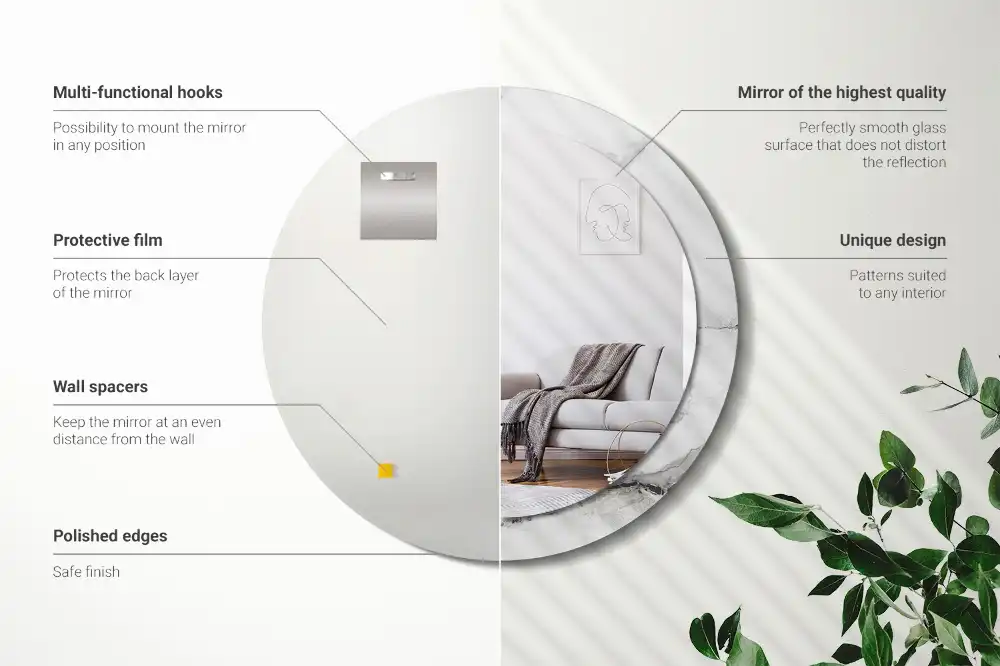 Okroglo stensko okrasno ogledalo Beli marmor