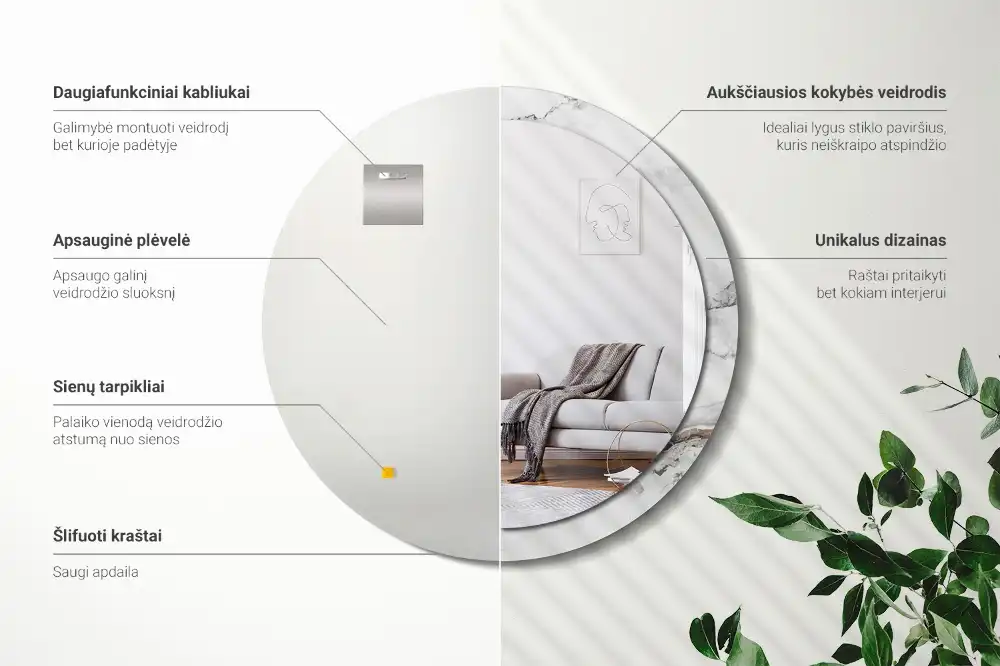 Okroglo stensko okrasno ogledalo Beli marmor