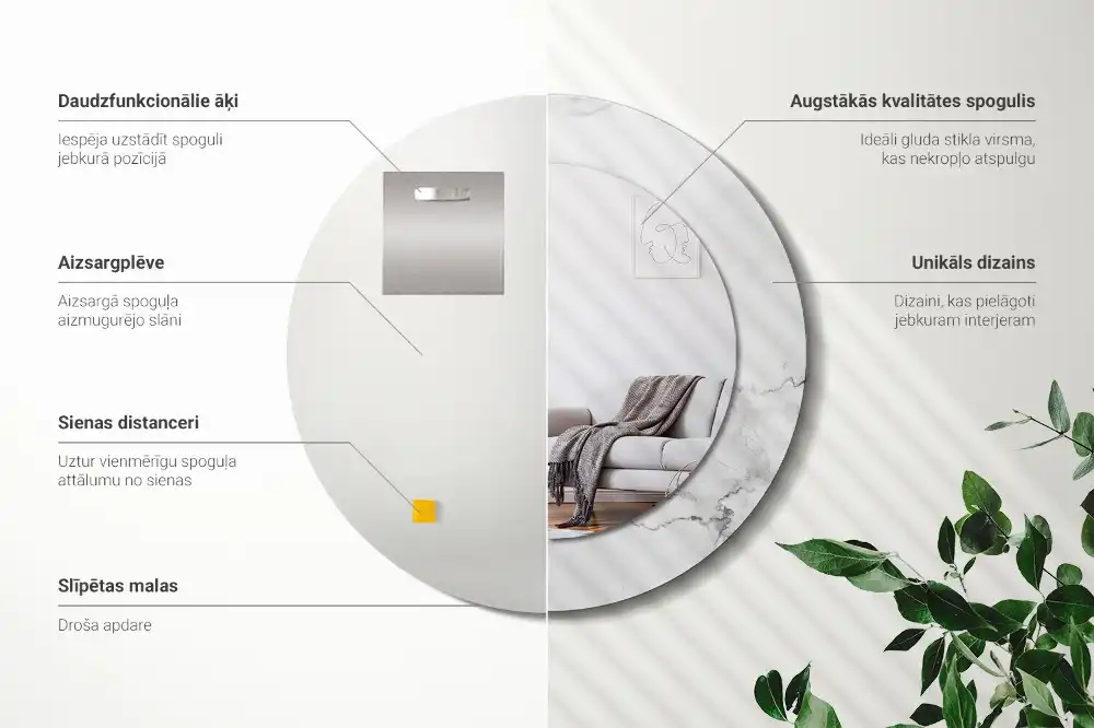 Okroglo stensko okrasno ogledalo Beli marmor