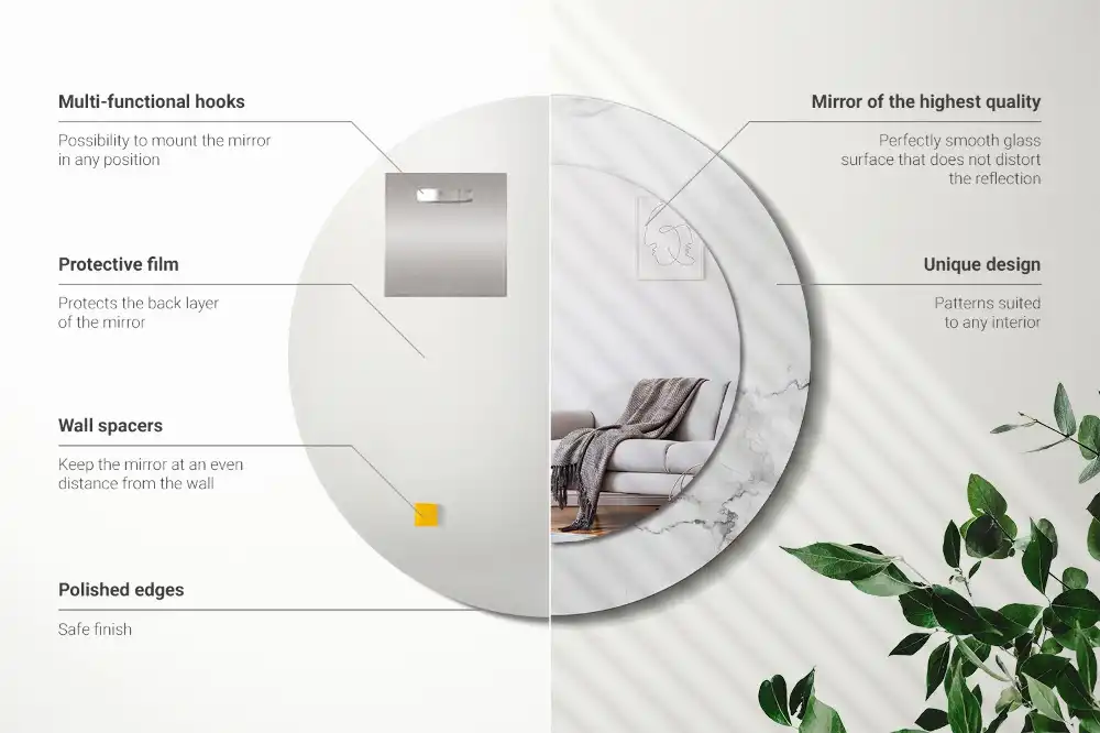 Okroglo stensko okrasno ogledalo Beli marmor