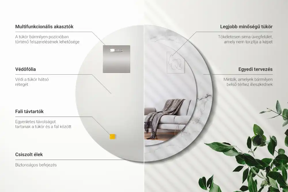 Okroglo stensko okrasno ogledalo Beli marmor