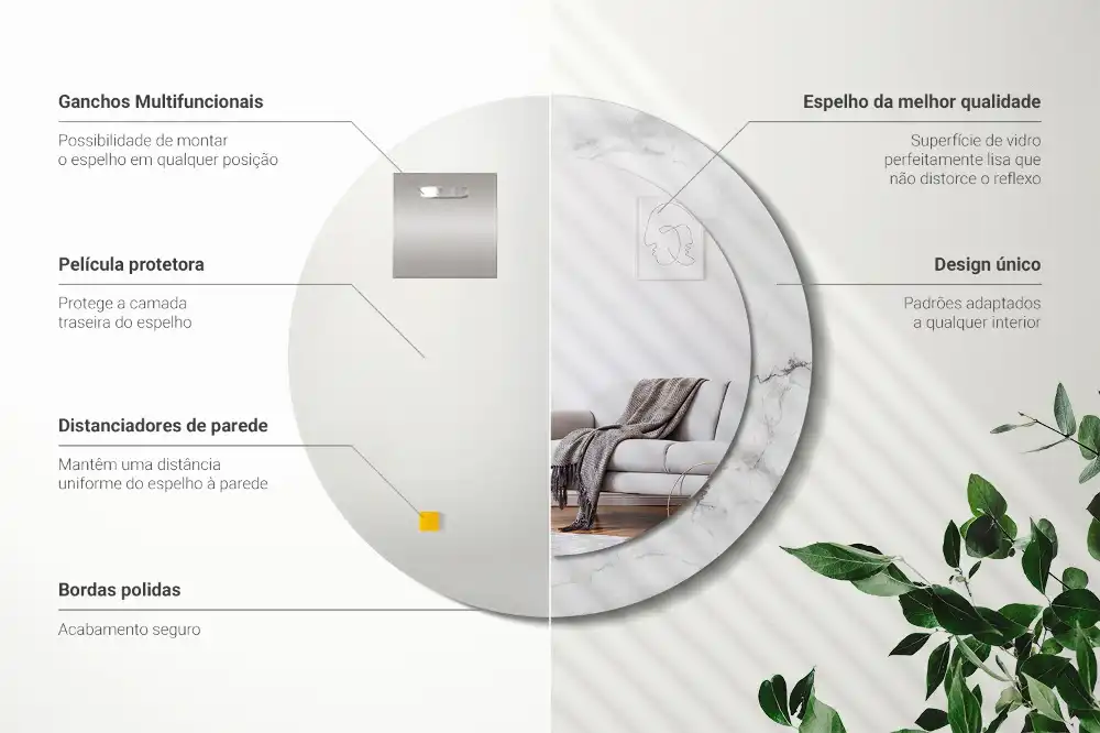 Okroglo stensko okrasno ogledalo Beli marmor