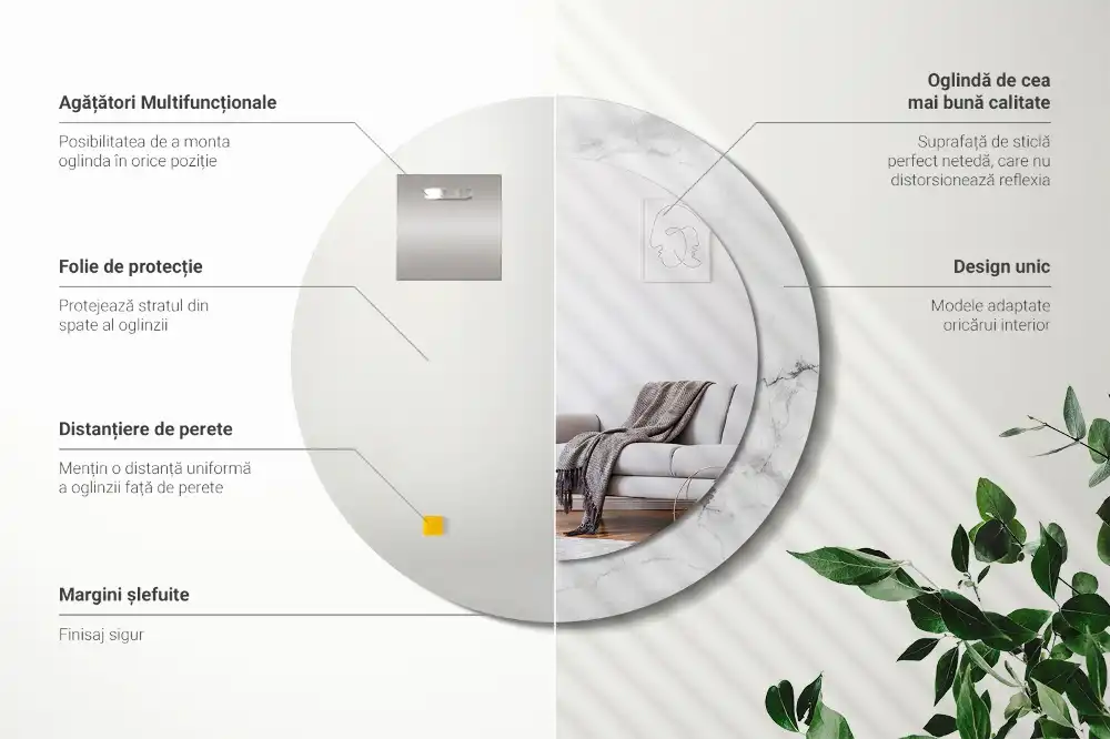 Okroglo stensko okrasno ogledalo Beli marmor