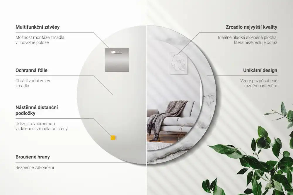 Okroglo stensko okrasno ogledalo Beli marmor