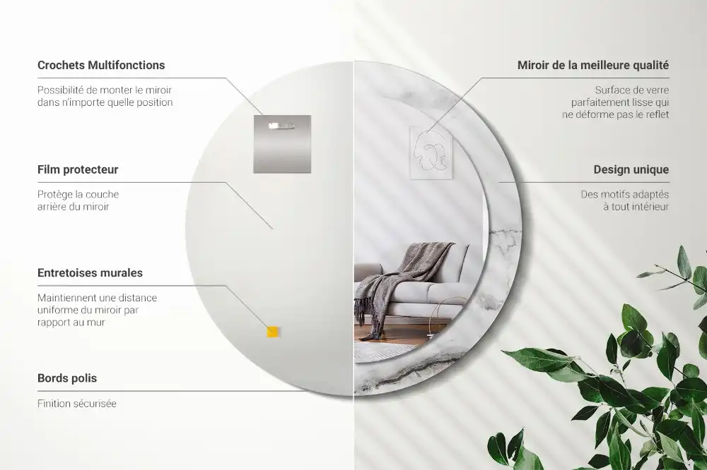 Okroglo stensko okrasno ogledalo Beli marmor