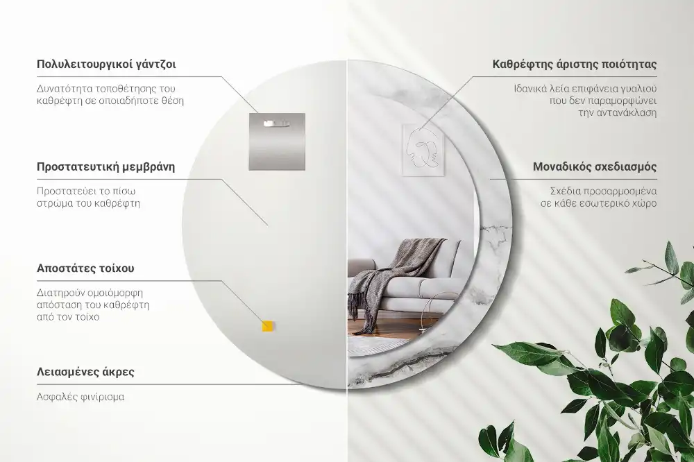 Okroglo stensko okrasno ogledalo Beli marmor