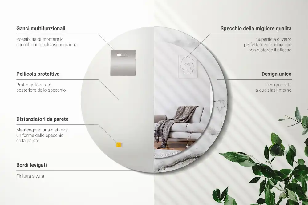 Okroglo stensko okrasno ogledalo Beli marmor