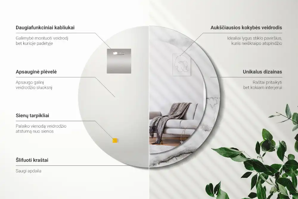 Okroglo stensko okrasno ogledalo Beli marmor