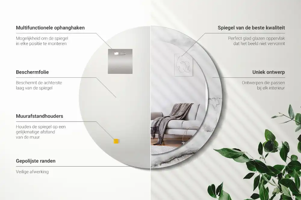 Okroglo stensko okrasno ogledalo Beli marmor