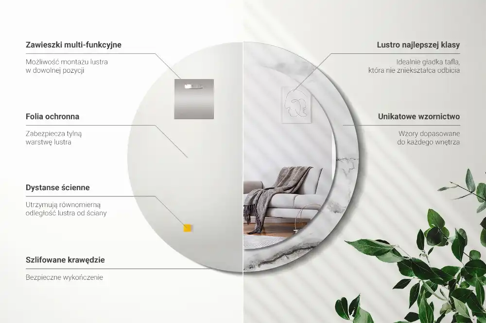 Okroglo stensko okrasno ogledalo Beli marmor