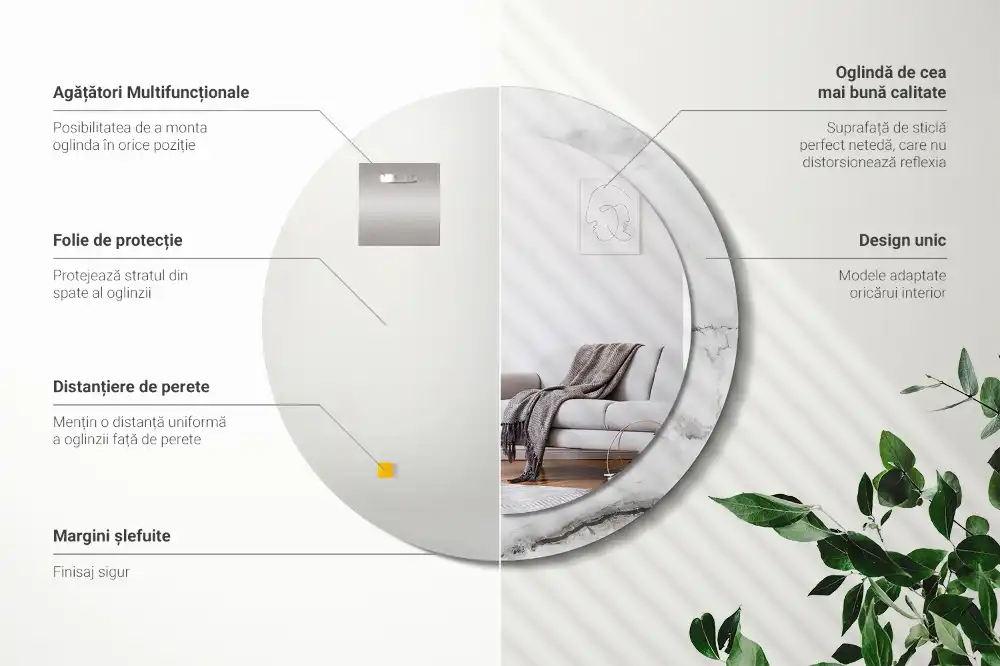 Okroglo stensko okrasno ogledalo Beli marmor