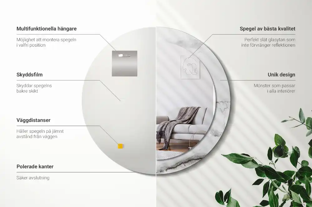 Okroglo stensko okrasno ogledalo Beli marmor