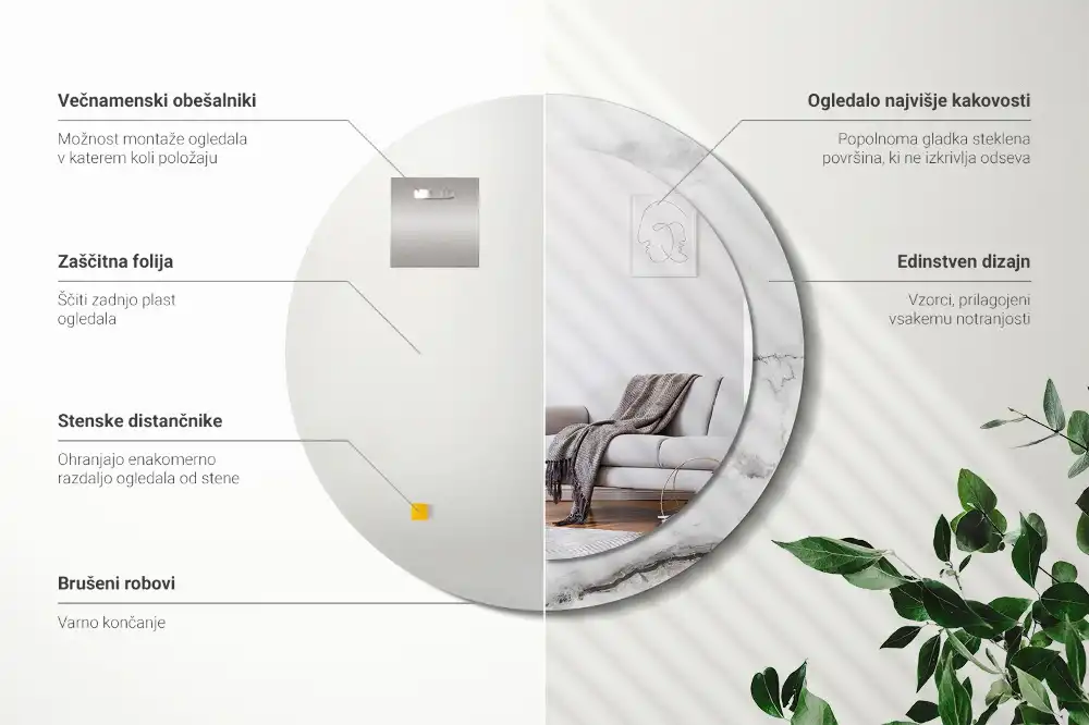 Okroglo stensko okrasno ogledalo Beli marmor