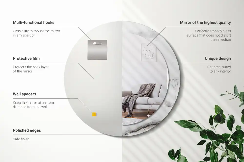 Okroglo stensko okrasno ogledalo Beli marmor