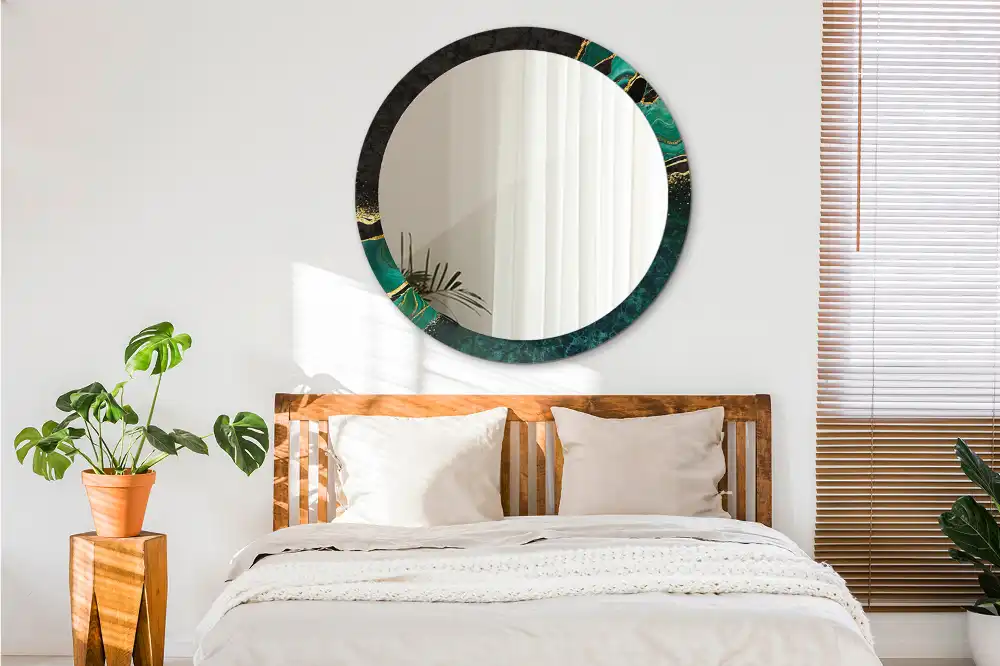 Tiskano okroglo ogledalo Marmorno zelena