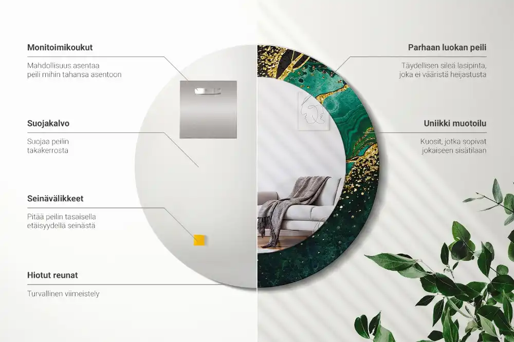 Tiskano okroglo ogledalo Marmorno zelena