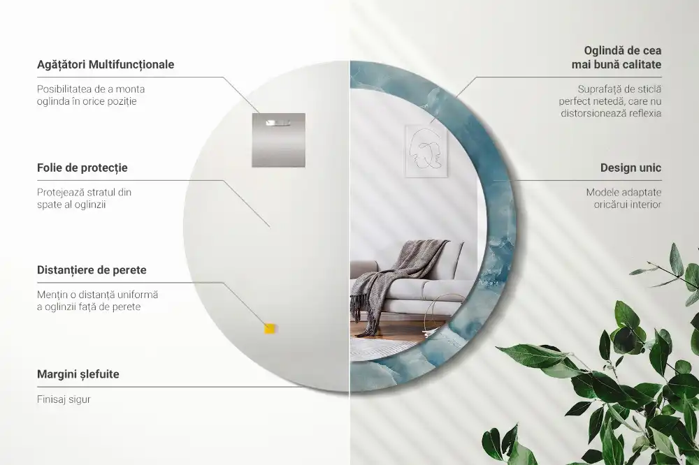 Okroglo stensko okrasno ogledalo Modri ​​oniks marmor