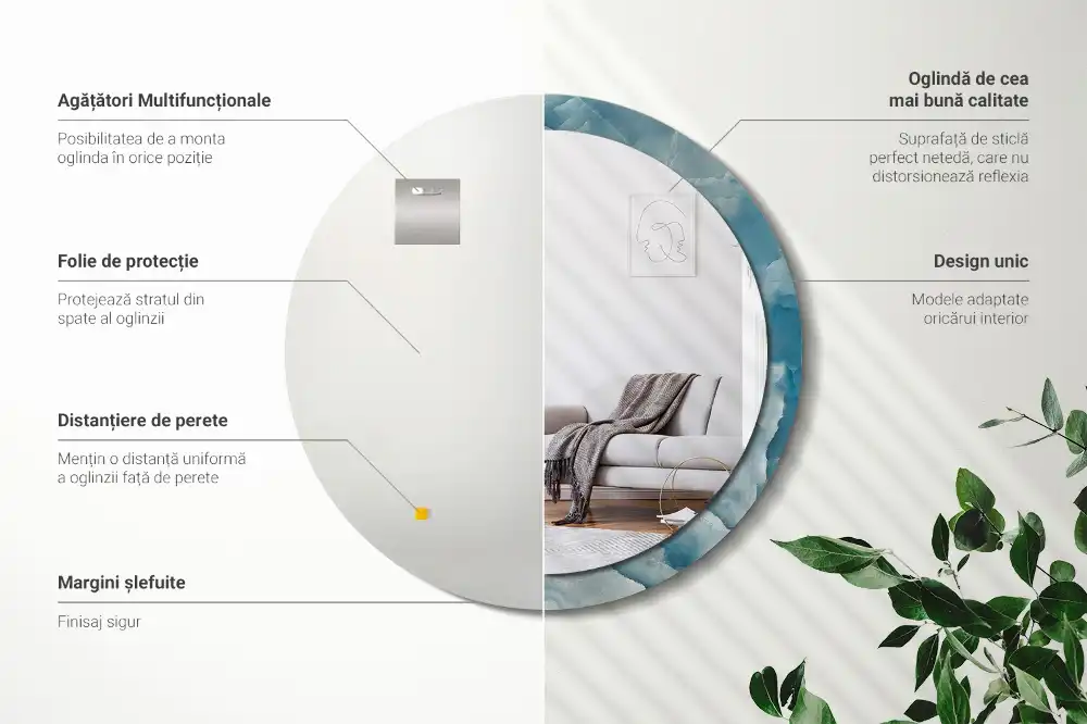 Okroglo stensko okrasno ogledalo Modri ​​oniks marmor