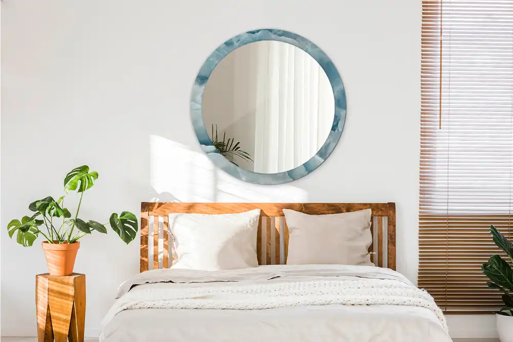 Okroglo stensko okrasno ogledalo Modri ​​oniks marmor