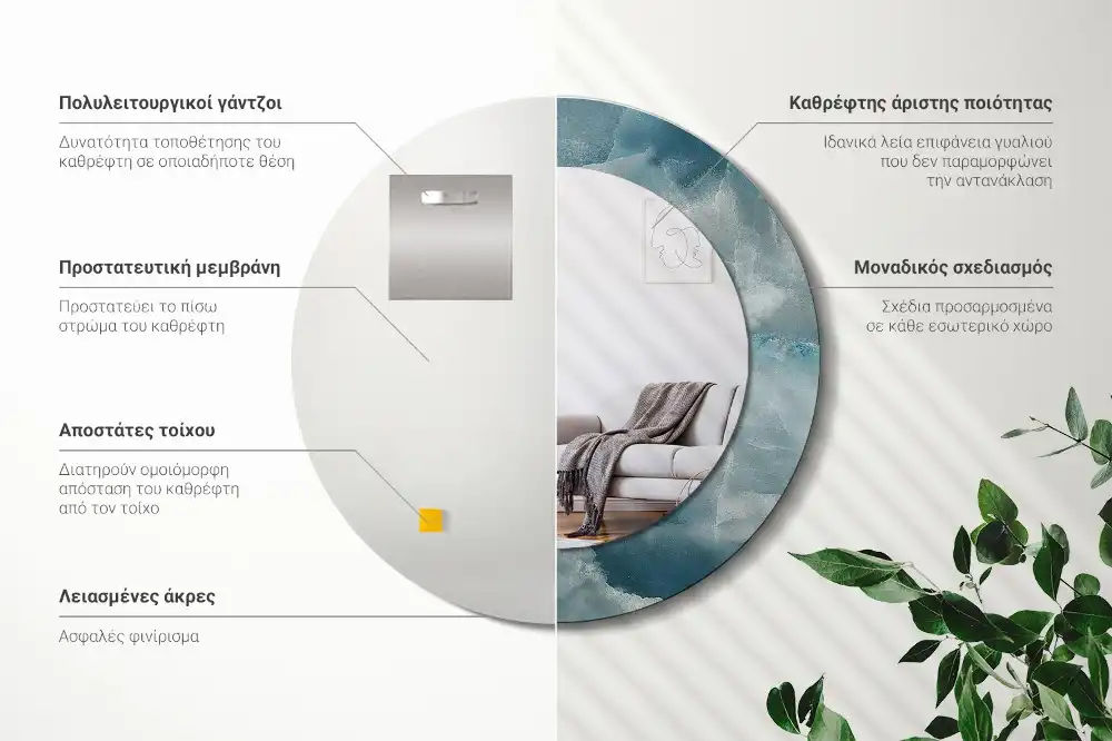 Okroglo stensko okrasno ogledalo Modri ​​oniks marmor