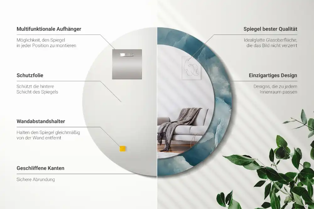 Okroglo stensko okrasno ogledalo Modri ​​oniks marmor