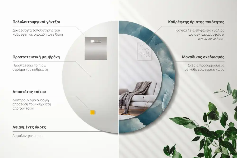 Okroglo stensko okrasno ogledalo Modri ​​oniks marmor