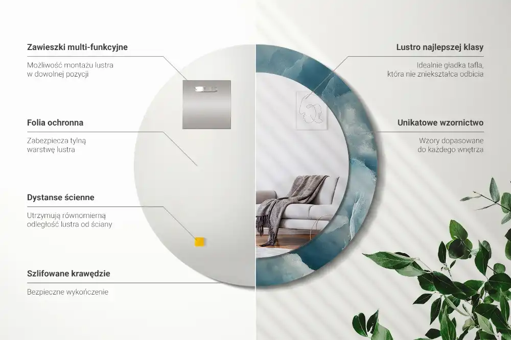 Okroglo stensko okrasno ogledalo Modri ​​oniks marmor