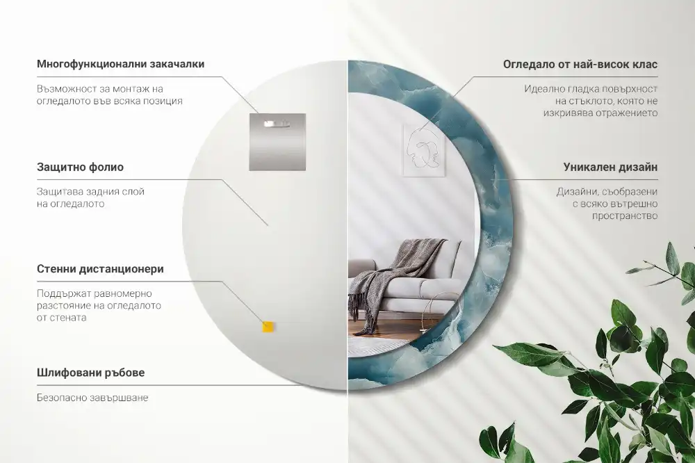 Okroglo stensko okrasno ogledalo Modri ​​oniks marmor