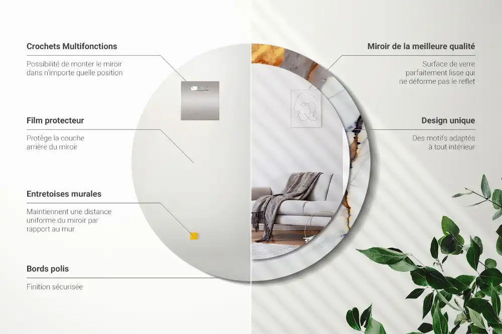 Okroglo stensko okrasno ogledalo Beli marmor