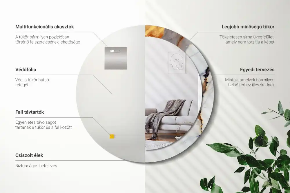 Okroglo stensko okrasno ogledalo Beli marmor