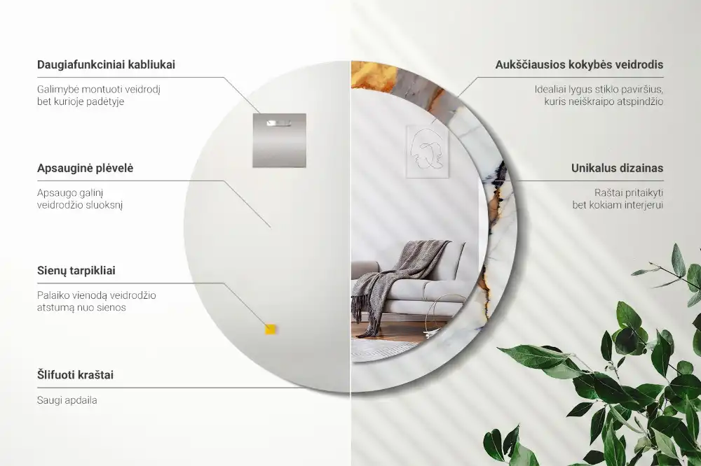 Okroglo stensko okrasno ogledalo Beli marmor