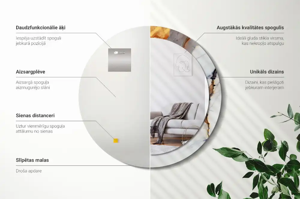 Okroglo stensko okrasno ogledalo Beli marmor