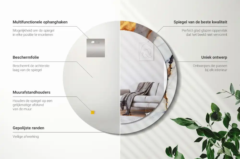 Okroglo stensko okrasno ogledalo Beli marmor