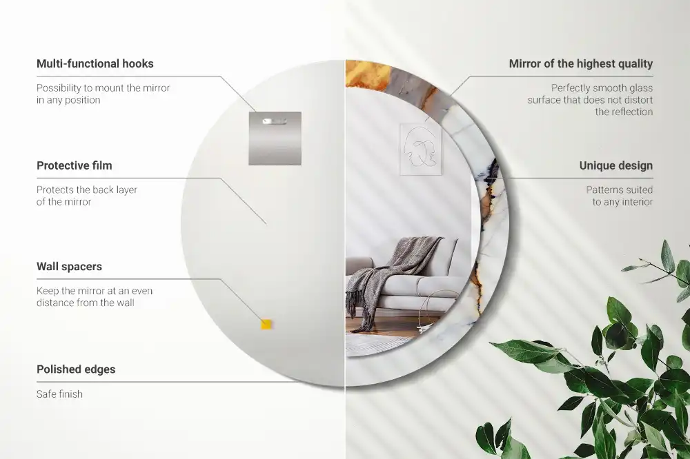 Okroglo stensko okrasno ogledalo Beli marmor